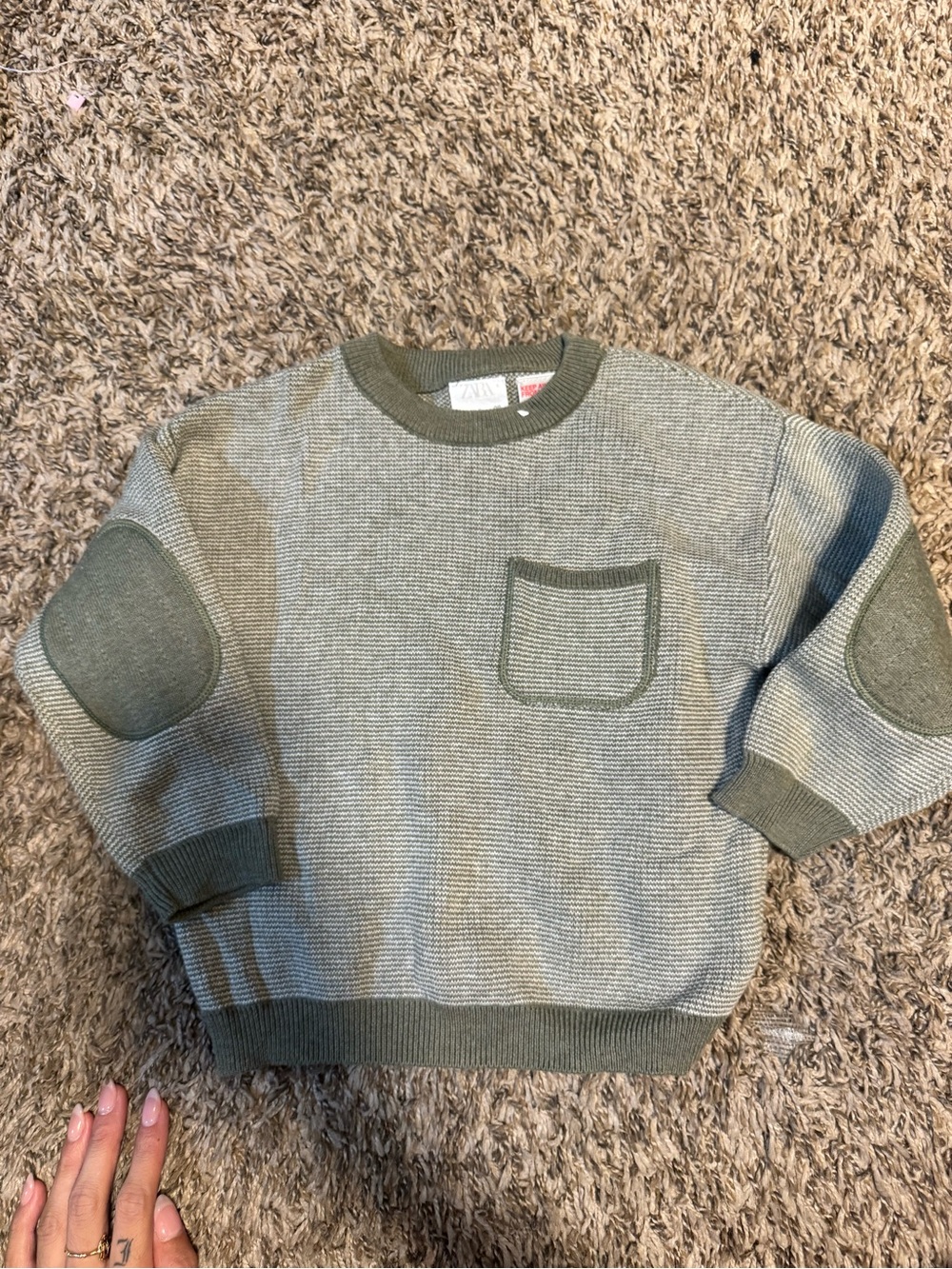 Zara Olive Green Crewneck with Front Pocket